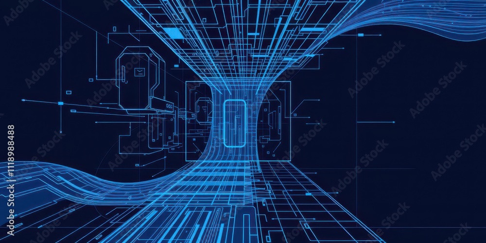 Poster a technical blueprint effect generator displaying intricate lines and patterns, concept, technology,