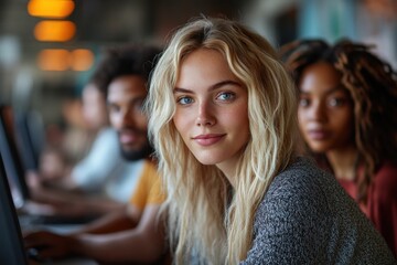 Diverse Software Engineers Collaborating on Programming and Project Development in Modern Office Environment