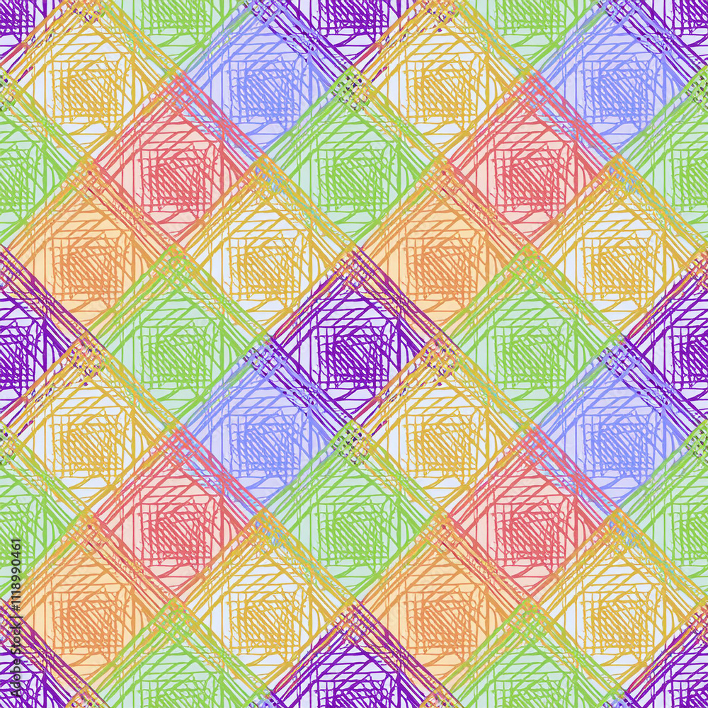 Poster seamless geometric pattern. texture of multi-colored squares. scribble texture. textile rapport.