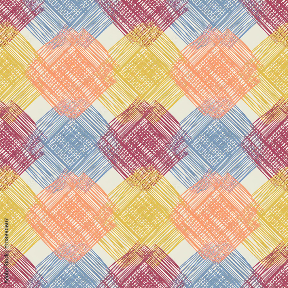 Poster Seamless geometric pattern. Texture of multi-colored squares. Scribble texture. Textile rapport.