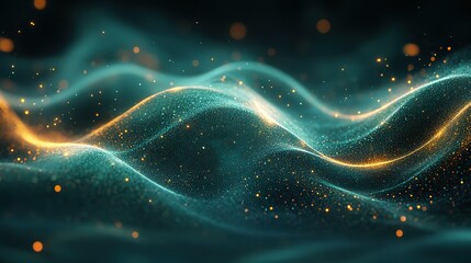 Fototapeta premium Glowing curved lines in dark blue and green tones, creating an abstract and futuristic design