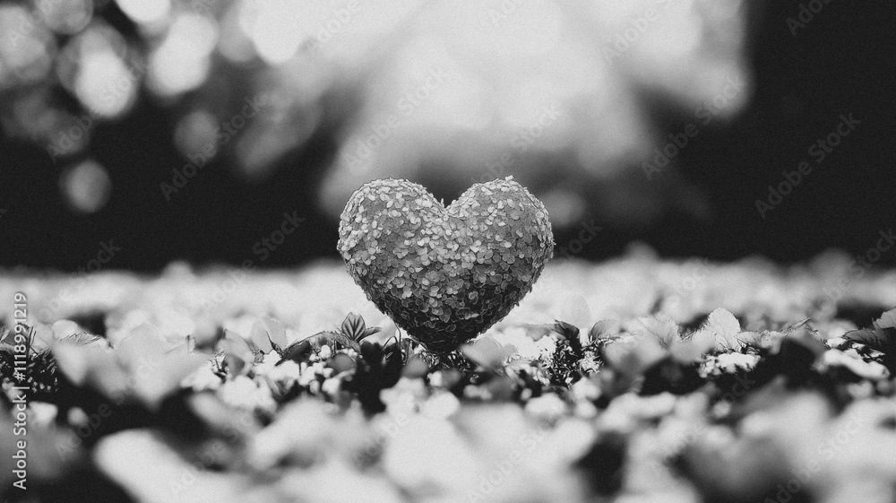 Poster a heart made of salt is on a pile of leaves. the heart is surrounded by a lot of leaves, and it is t