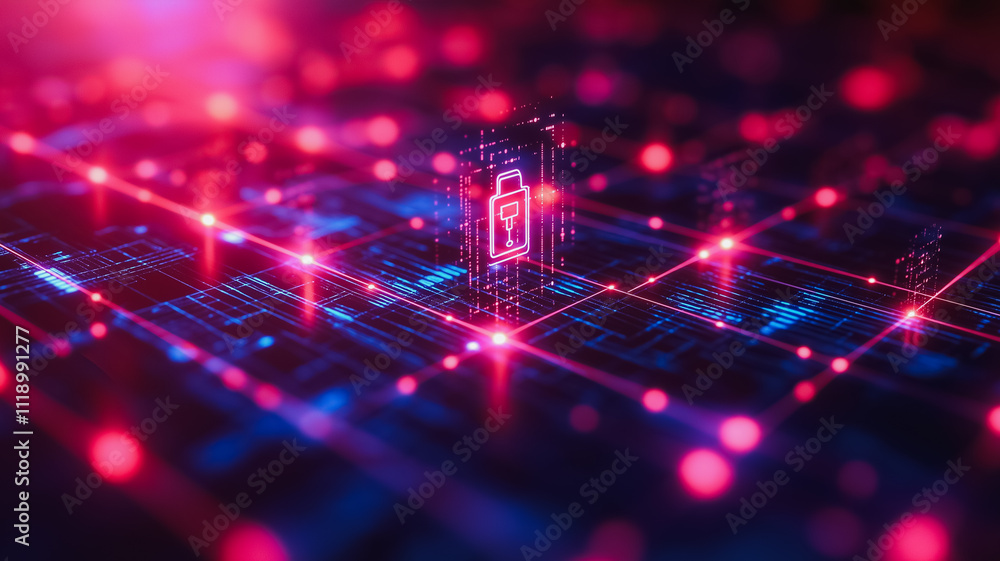 Poster a computer screen with a red battery icon on it. the image is a colorful, abstract design with a lot