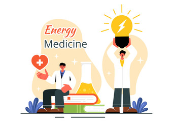 Energy Medicine Vector Illustration featuring Alternative Healing Practices to Help People Relax and Promote Wellness in a Flat Style Background