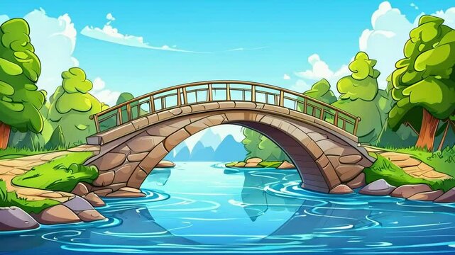 Cartoon Bridge with a Calm Flowing River