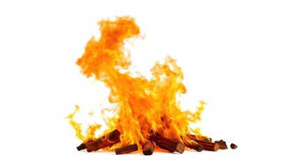 Vibrant and dynamic fire flames rising against a white backdrop, vibrant, fire, red