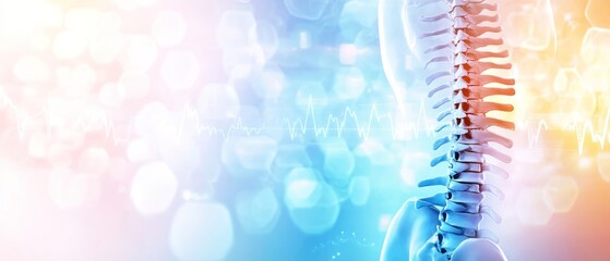 Vibrant colored background with a human spine and medical technology elements
