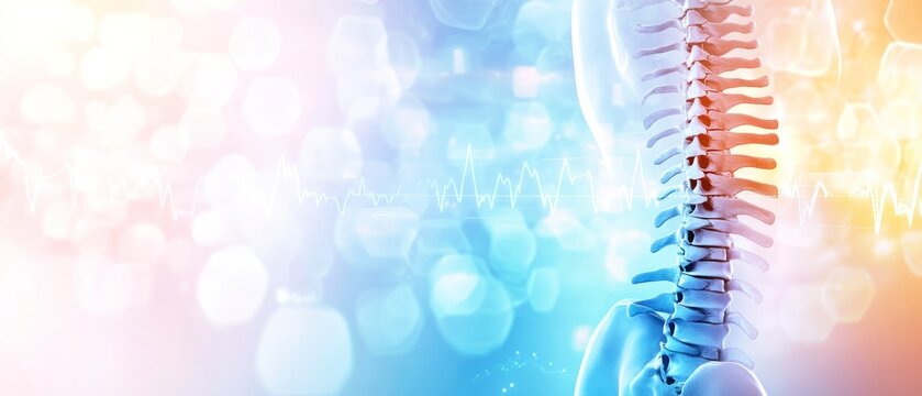 Vibrant colored background with a human spine and medical technology elements