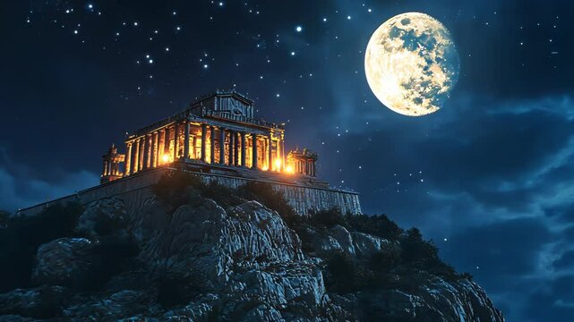 Temple of Hephaestus under the Moonlight