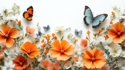 Hello June is simply drawn with flowers and butterflies on a white background