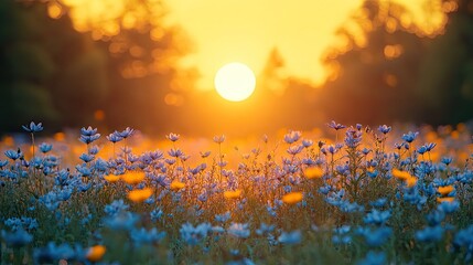 Hello June written amidst a field of grass and purple flowers, with a yellow circle in the background