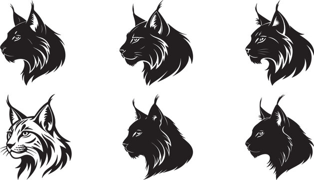 The animal of Lynx Head silhouette vector illustration design, Icon and logo using black color