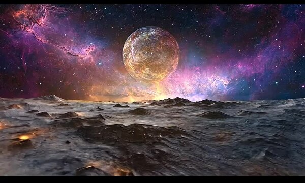 360-degree equirectangular space projection featuring a mesmerizing nebula and stars, perfect for HDRI spherical panoramas.