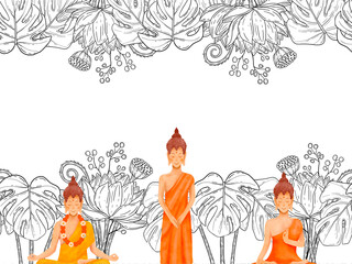 Serene and Tranquil Illustrations of the Buddha Surrounded by Beautiful, Colorful Floral Patterns