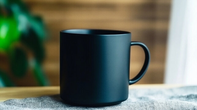 A minimalist black mug with a simple yet stri