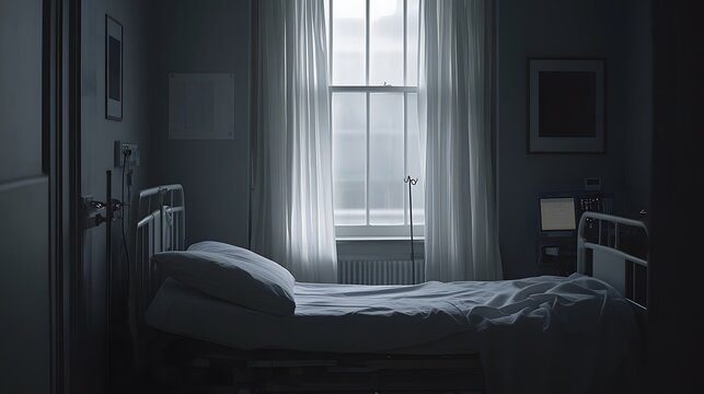 Hospital bed in ward, where life's fragility meets compassionate care, symbolizing hope and healing in a nurturing environment.