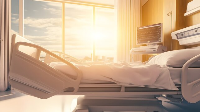 Hospital bed in ward, where life's fragility meets compassionate care, symbolizing hope and healing in a nurturing environment.