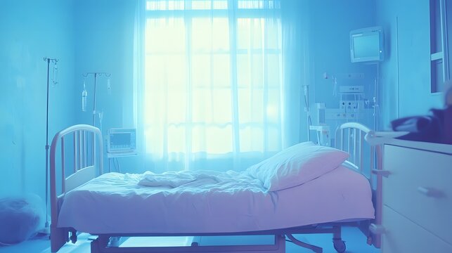 Hospital bed in ward, where life's fragility meets compassionate care, symbolizing hope and healing in a nurturing environment.