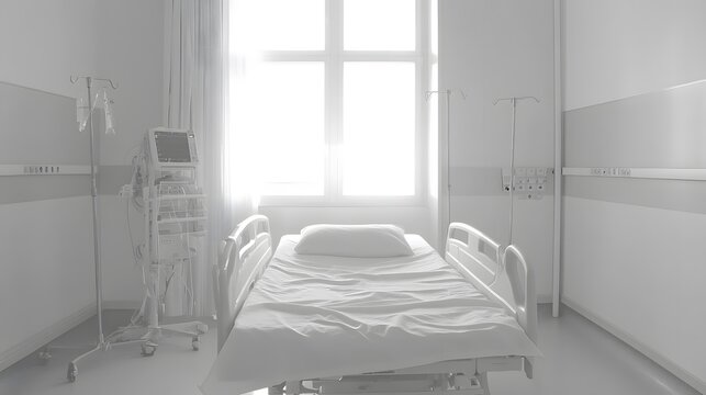 Hospital bed in ward, where life's fragility meets compassionate care, symbolizing hope and healing in a nurturing environment.