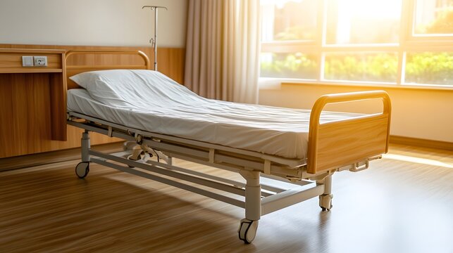 Hospital bed in ward, where life's fragility meets compassionate care, symbolizing hope and healing in a nurturing environment.