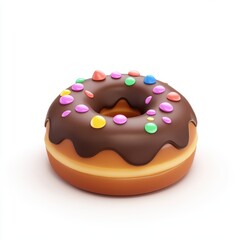 A donut topped with rich chocolate frosting and colorful sprinkles, isolated on white background, representing celebration and sweetness, perfect for children&rsquo;s events, party visuals