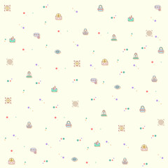 Vector illustration of a cute cyber security. Collection of protection, virus, hacking, hacker, bug, antivirus, cyber lock, network, spam and other elements. Isolated on beige.