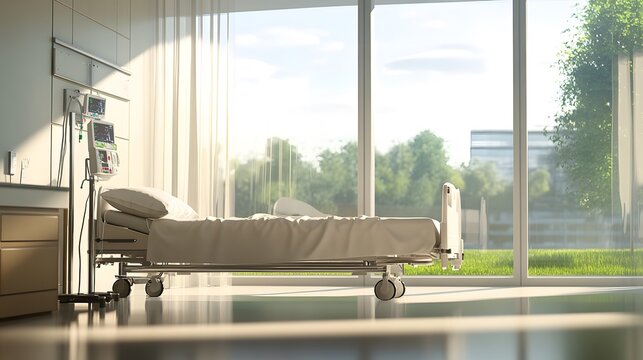 Hospital bed in ward, where life's fragility meets compassionate care, symbolizing hope and healing in a nurturing environment.