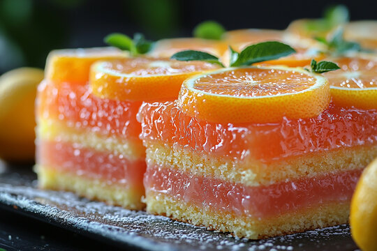 a vibrant citrus cake featuring layers of lem