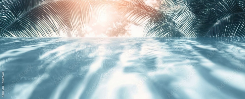 Poster palm shadows on water surface reflection minimalist design abstract texture light and shadow
