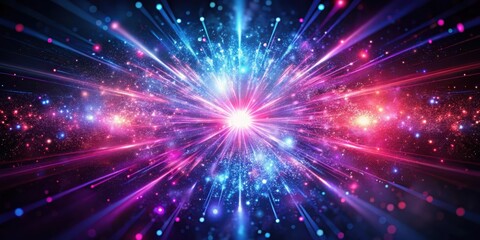 Obraz premium Glowing pink, purple, and blue particles exploding with light rays , Glitter, Sparkle, Shine, Glow, Particle, Abstract