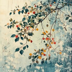 Vibrant Autumnal Fruits on Weathered Wall Art