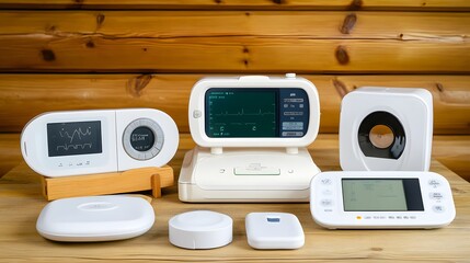 Fototapeta premium Advanced eye examination equipment setup in modern clinic. Precision tools for comprehensive vision assessment and diagnostics.