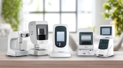 Advanced eye examination equipment setup in modern clinic. Precision tools for comprehensive vision assessment and diagnostics.
