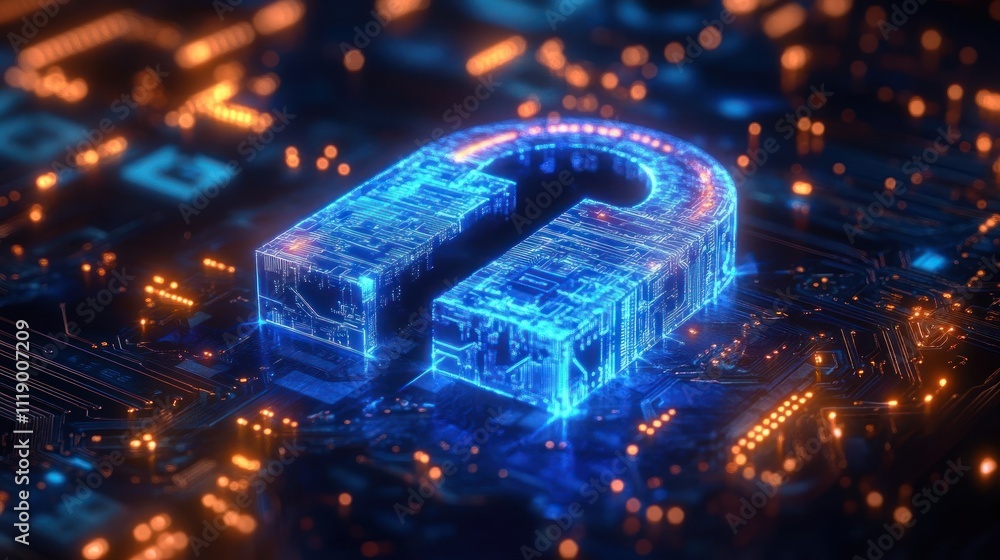 Leinwandbilder cybersecurity and data protection through digital lock visualization in cyberpunk style