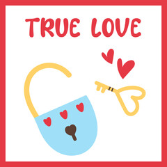 Romantic Valentine’s Card. Valentine’s Day Card. Lock with keys and hearts. For Flyers, Sales, and Promotions. Trendy vector illustration