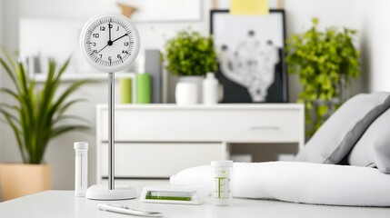 Advanced eye examination equipment setup in modern clinic. Precision tools for comprehensive vision assessment and diagnostics.