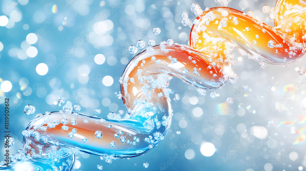 Poster a vibrant, abstract image of linked chains submerged in shimmering water, showcasing a blend of colo