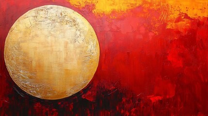Vibrant abstract piece with golden textures and fiery red-orange gradient, ideal for 2024 Chinese New Year designs, art showcases, or passionate branding.