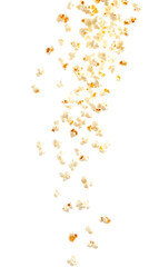 A dynamic 3D render showcasing falling popcorn with stunning clarity on a white background, complete with full depth of field and a transparent png background.