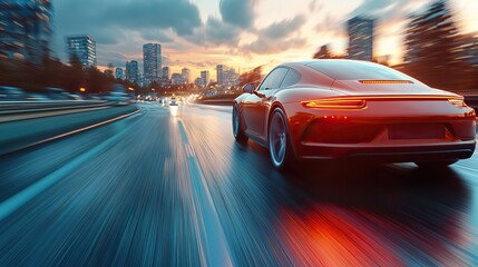 Fototapeta premium Self-driving car moving on a city highway, scanning the road with advanced sensors
