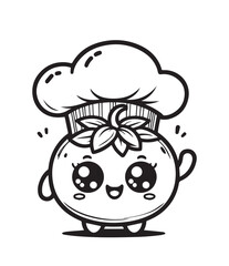 Coloring page education kid tomato chef hat 