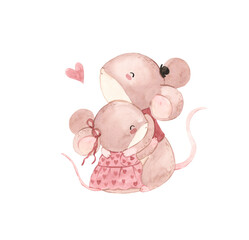 Watercolor mouse hug illustration for kids