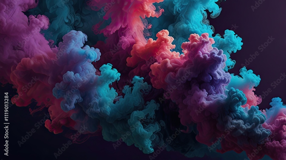 Poster vivid clouds of color blend in shades of teal pink and purple creating an atmospheric and immersive 