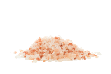 Pink sea salt on white background, close up
