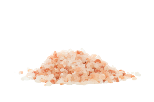 Pink sea salt on white background, close up