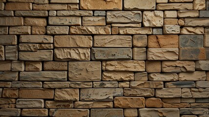 Fototapeta premium A wall constructed with an assortment of stone bricks showcases earthy hues and a textured finish adding character and warmth to any setting