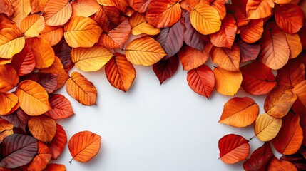 Simple autumn leaves background in white and orange with copy space