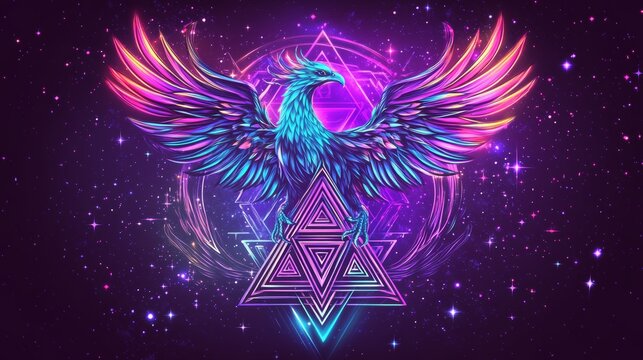 Vibrant phoenix illustration with geometric shapes a colorful digital artwork for posters banners and graphic design projects - Powered by Adobe