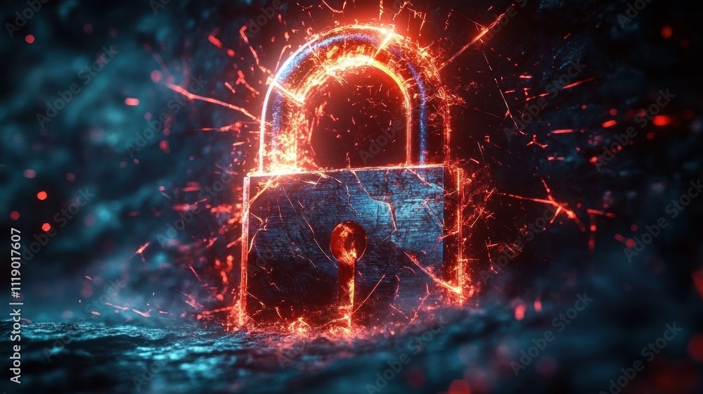 Poster broken padlock symbolizing email security breach highlighting importance of cyber threat protection 