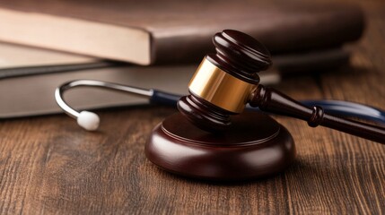 Gavel and Law Books on Wooden Table in Legal Context